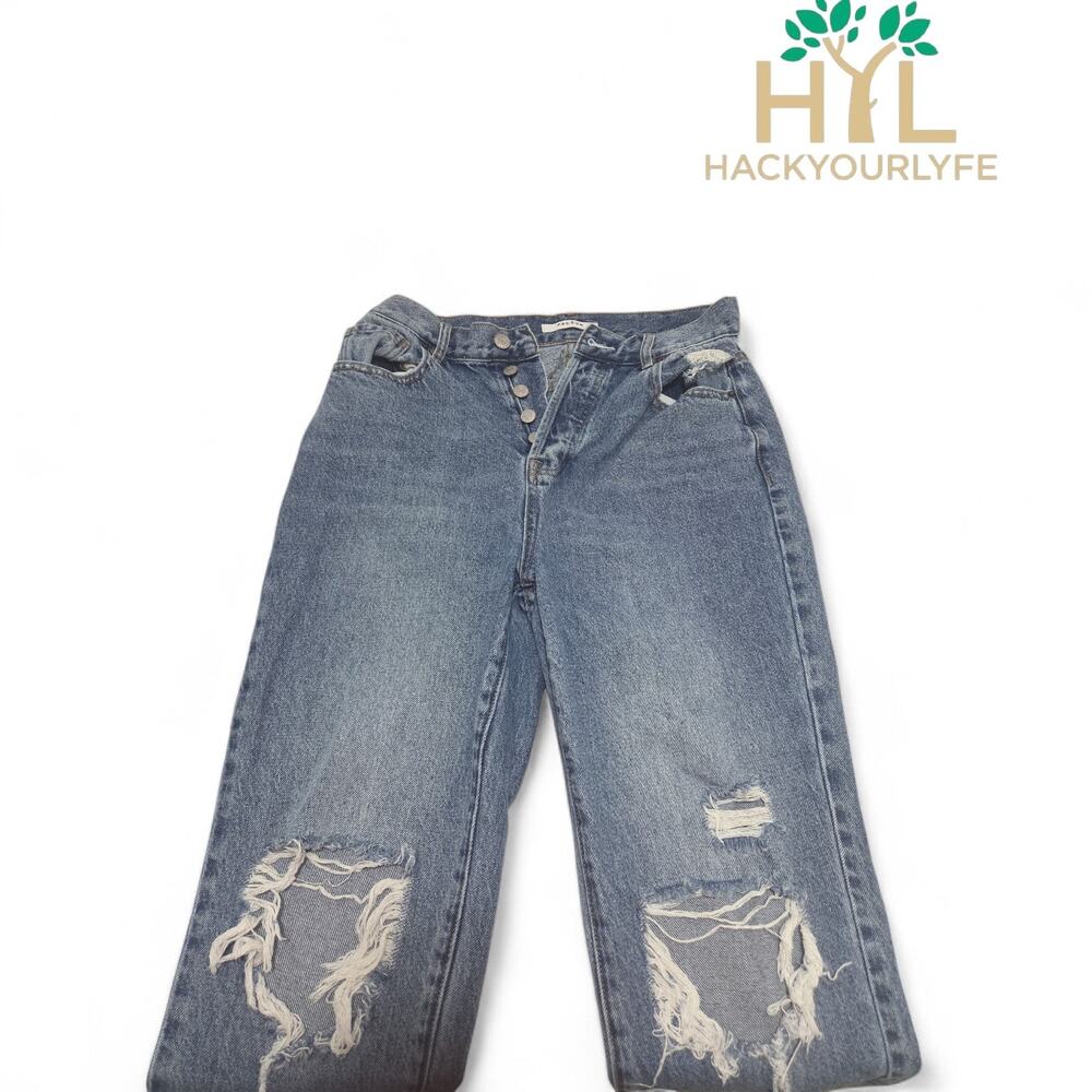 PacSun Mom Jeans Light Wash Denim Distressed Womens Size 28 Button Fly Used